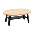 Modulaire ovale salontafel met essenhouten blad en zwarte metalen poten**