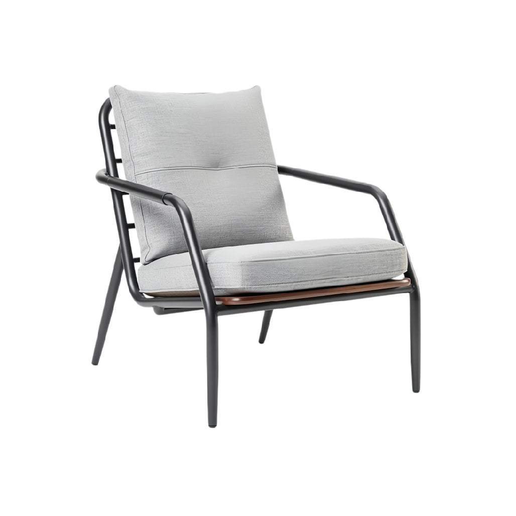Moderne grijze fauteuil met metalen frame en kussen**