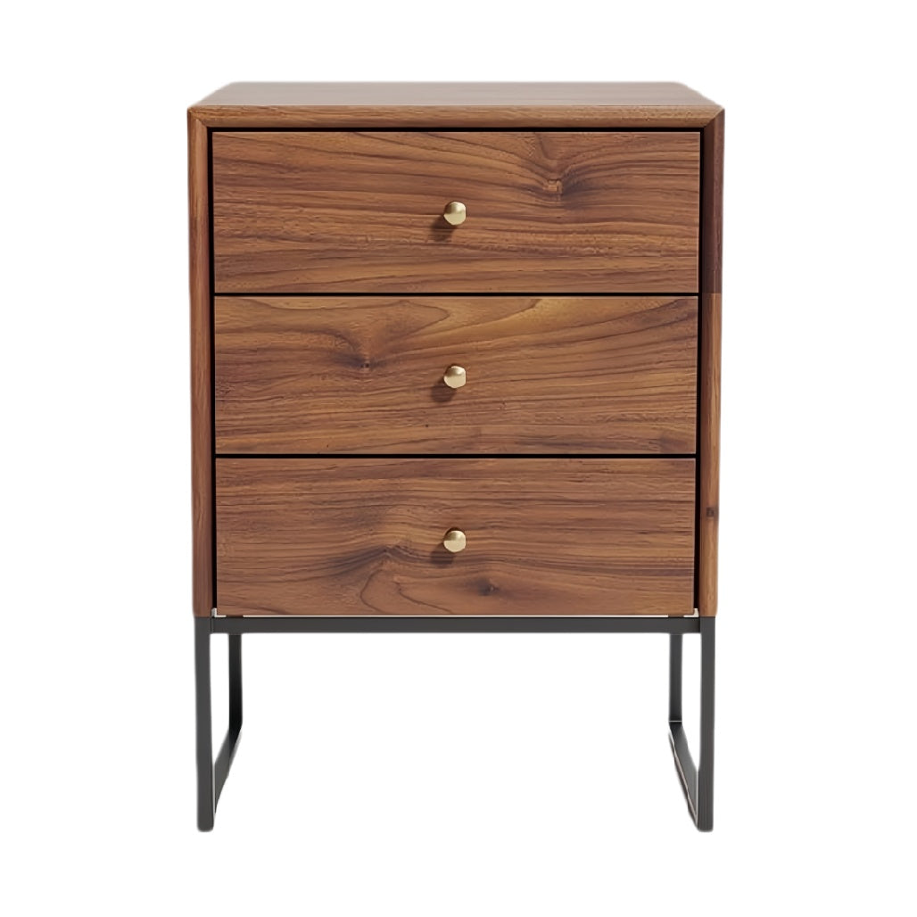 Moderne houten nachtkast met 3 lades en metalen onderstel**