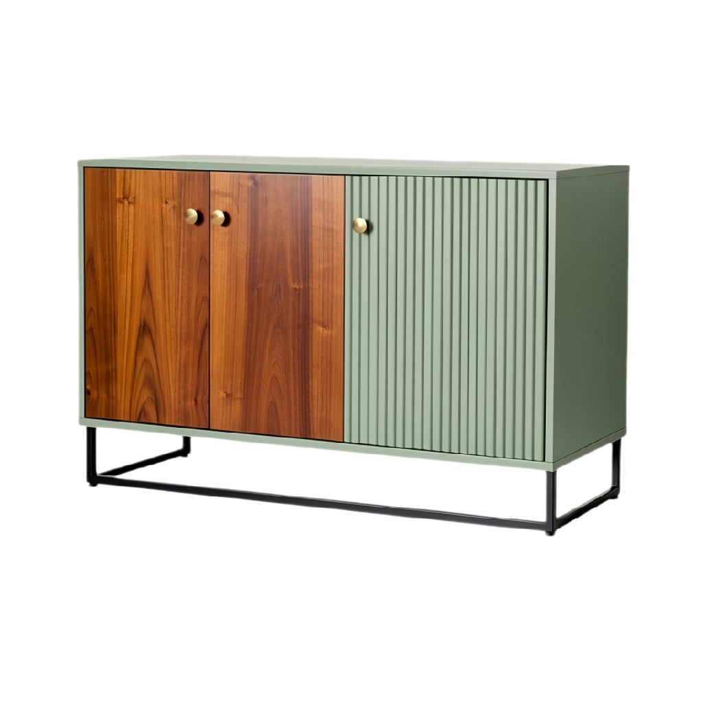 Moderne kast met houten deuren en metalen frame**